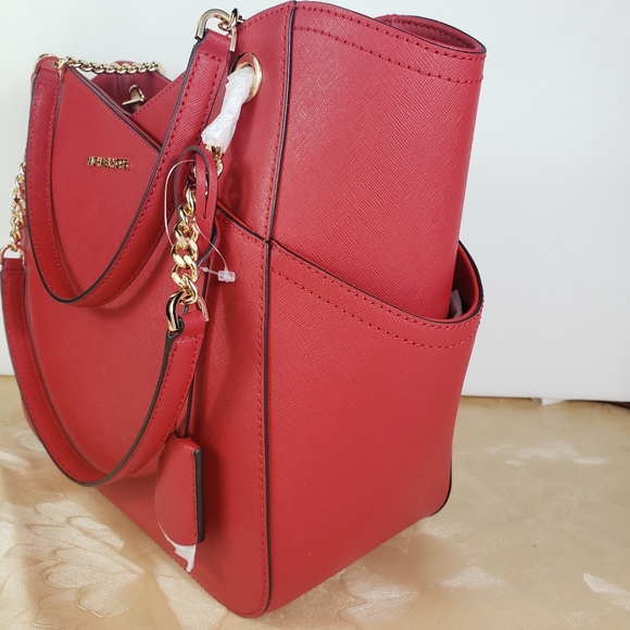 MICHAEL KORS JET SET TRAVEL L RED FLAME SHOULDER MK Bag - Picture 6 of 12